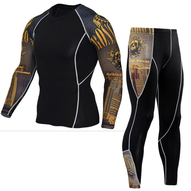 T-Shirt Men 3D Printed MMA Crossfit Muscle Shirt Leggings Base Layer Tight Tops