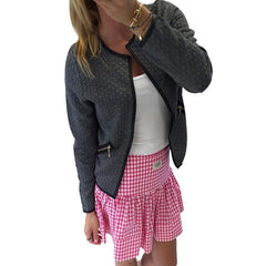 Women Long Sleeve Lattice Tartan Cardigan Top Coat Jacket